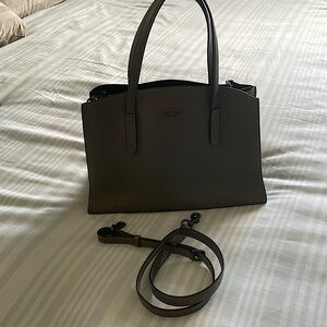 Coach Bag is 12x10 & 3 pocket with zip middle. Lightly used & carry/cross body.